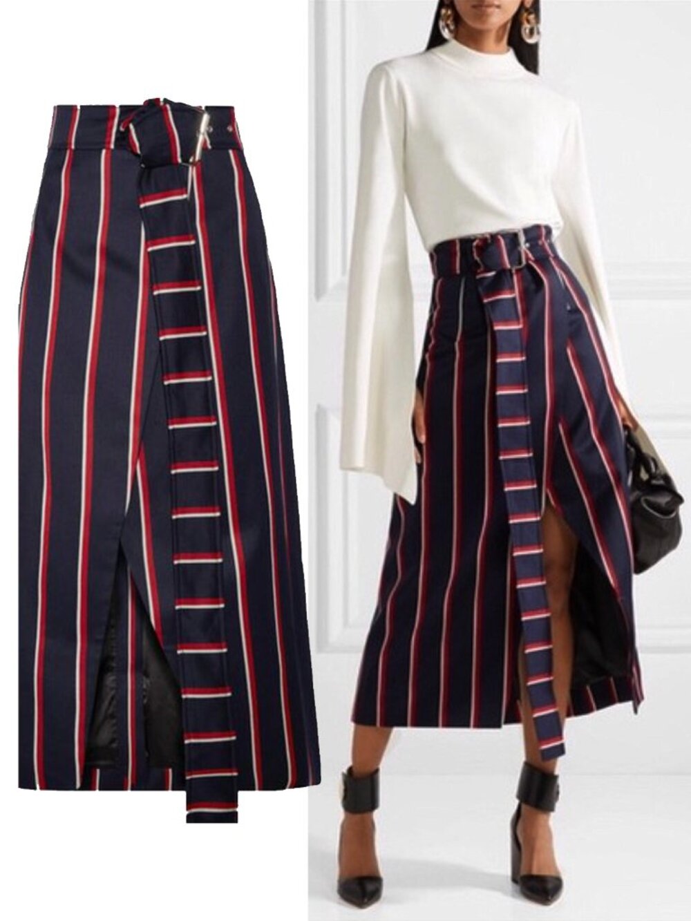 SOLACE LONDON Apolline Striped Wool-Cotton Twill Wrap Skirt – Size US 4 (UK 8)